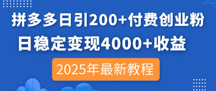 （14217期）拼多多日引200+付费创业粉，日稳定变现4000+收益，2025年最新教程-极光库