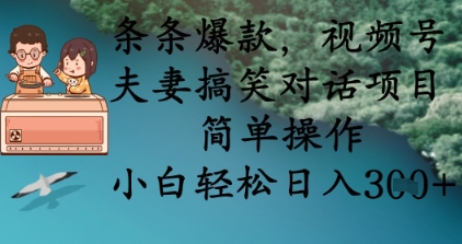 条条爆款，视频号夫妻搞笑对话项目，简单操作，小白轻松日入3张+-极光库