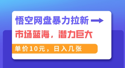 悟空网盘暴力拉新：一单10元，市场空白，日入几张-极光库